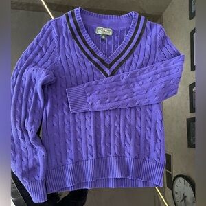 Ralph Lauren Active Cable Knit Cricket Tennis Sweater V-Neck Women's Large Polo